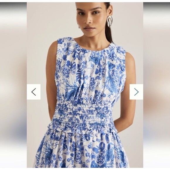 ANTHROPOLOGIE Sleeveless Poplin Floral Smocked Midi Dress Women's Size S - Picture 7 of 7